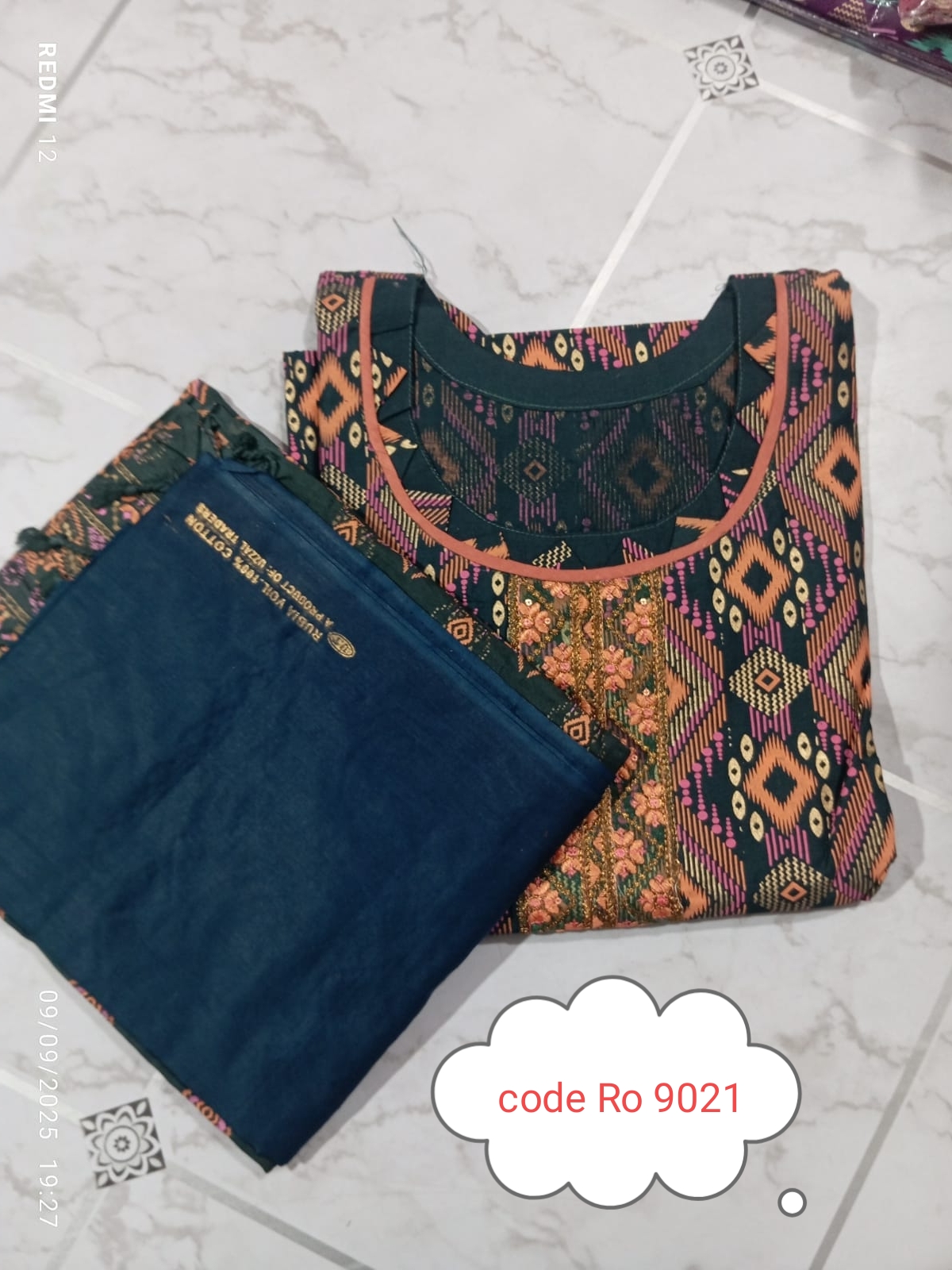 Aarong pure cotton with embroidery secuince work code RO 9021