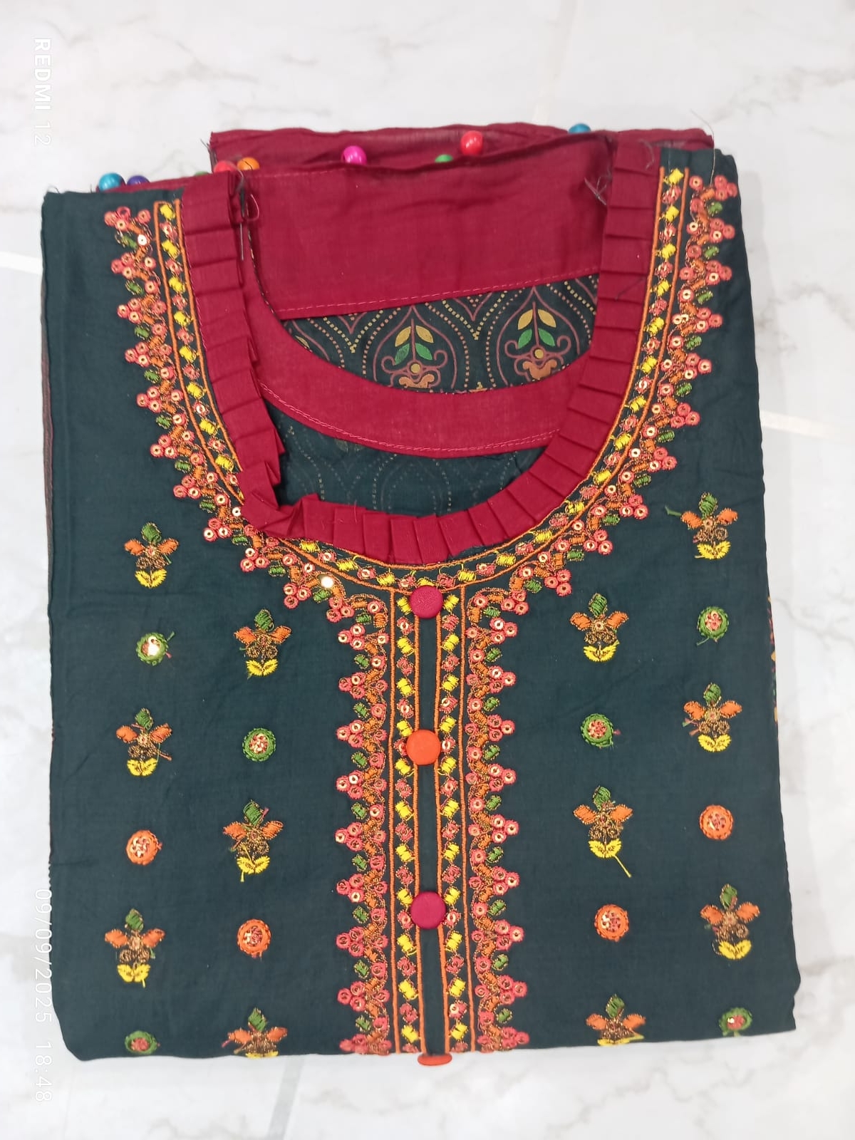Aarong pure cotton with embroidery secuince work code RO 9018