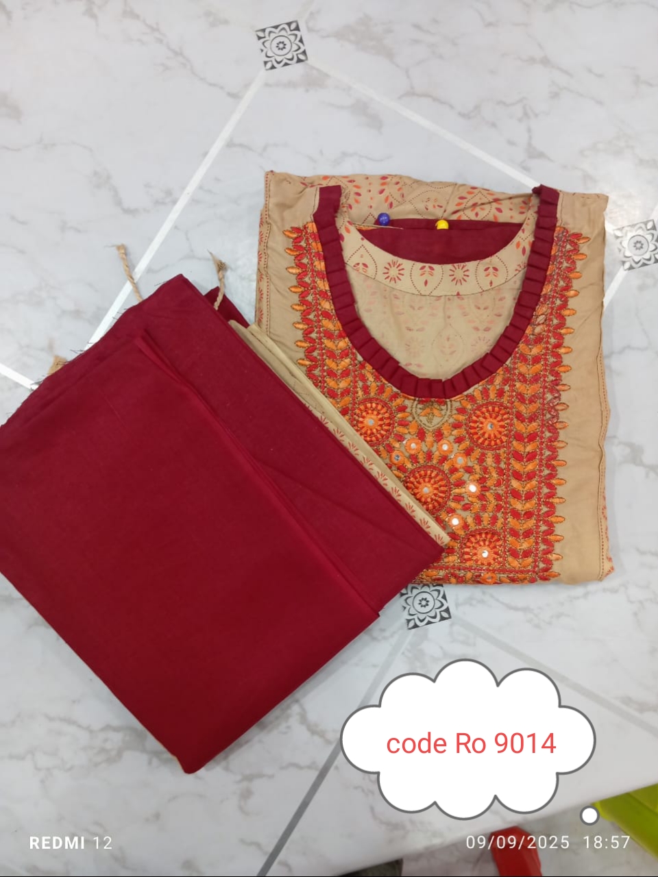 Aarong pure cotton with embroidery secuince work code RO 9013