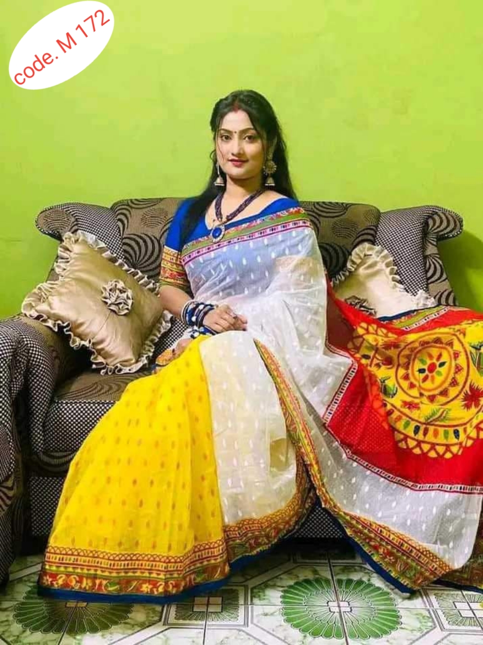 Half silk saree skin print kaj code M 172