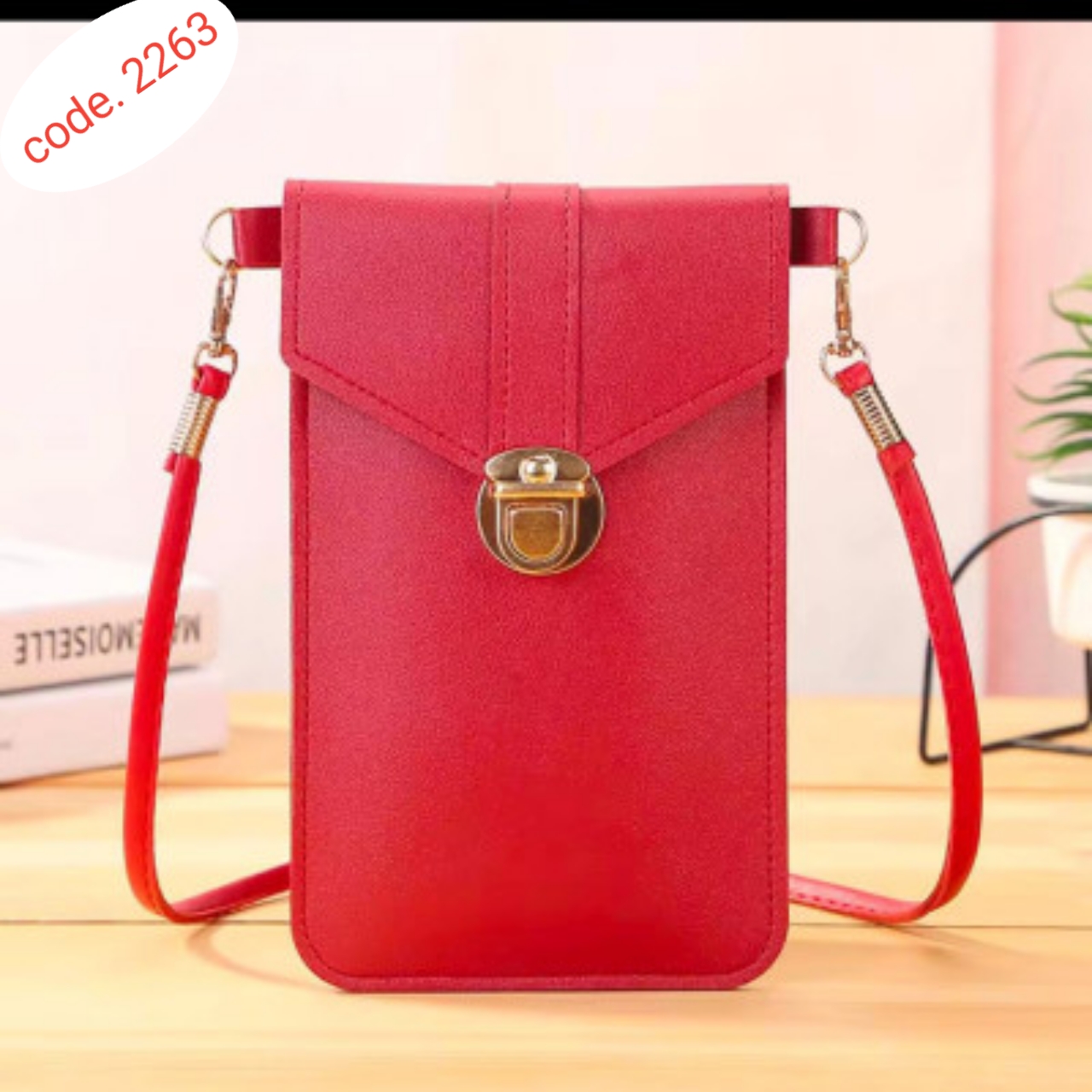 Women's PU Leather Phone Holder With Neck Strap Wallets Touch Screen Bag code. 2263