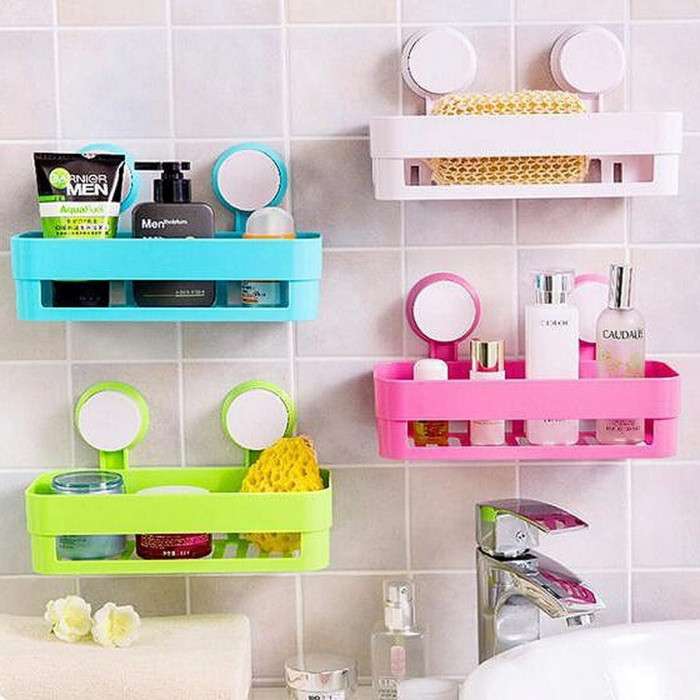 New Bathroom Corner Shelf Suction Rack Organizer Cup Storage Shower Wall Basket